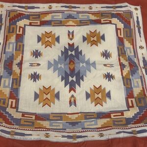 Geometric Pattern Scarf in Blue and Brown 22 x 22 inches 50% poly 50% cotton